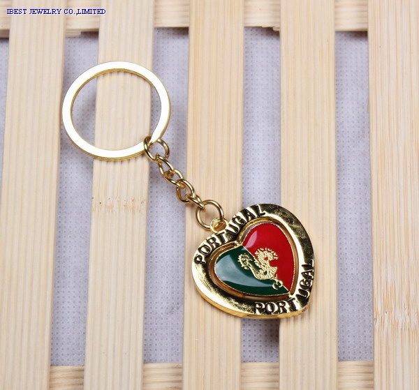 Zinc alloy key chain with rotating Portugal logo
