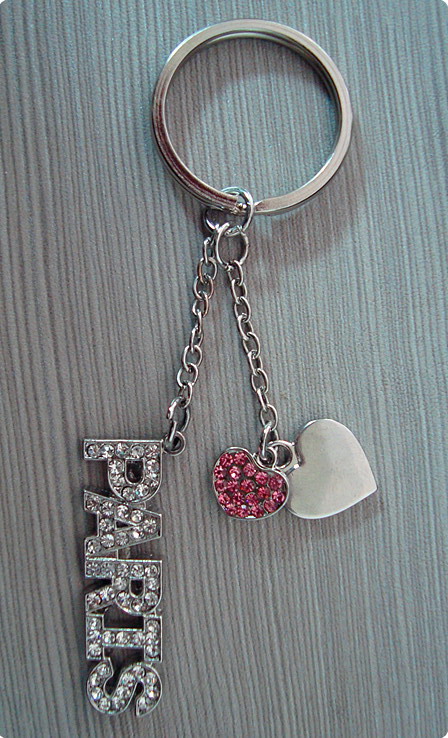 Rhinestone metal keychain with Paris logo