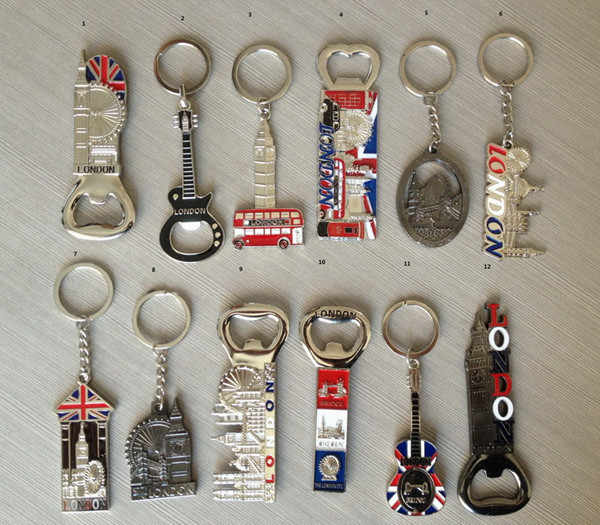 Metal bottle opener keyrings for London style