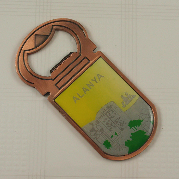 Metal bottle opener keychain and fridge magnet