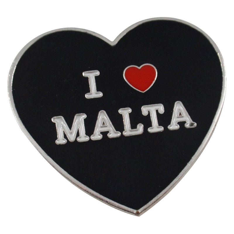 Heart shaped metal fridge magnet with Malta logo