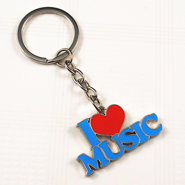 I love music word shaped metal key ring