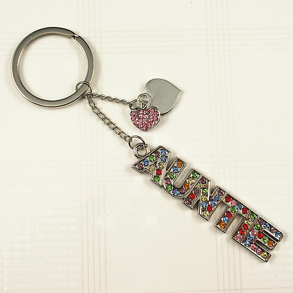 Rhinestones AUNTIE word key chain