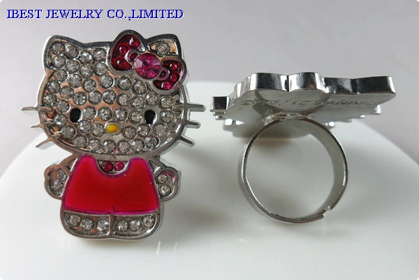 Hello Kitty rhinestones zinc alloy ring