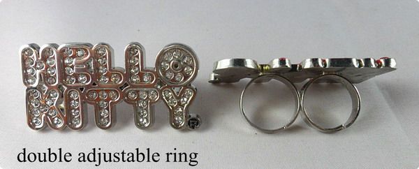 Metal rhinestone Hello Kitty double ring