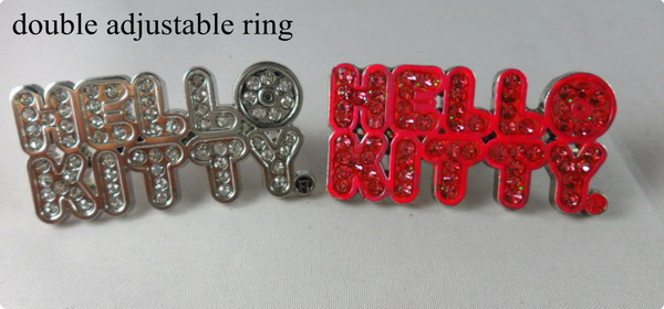 Metal rhinestone Hello Kitty double ring